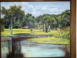 Landscape Oil Painting with River and Cottage