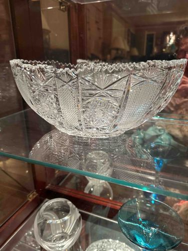 American Brilliant Period Cut Glass Oval Centerpiece Bowl