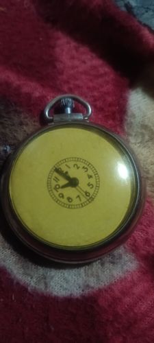Vintage Circular Travel Clock with Yellow Dial