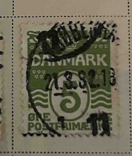 Danish 5 Ore Stamp with Postmark