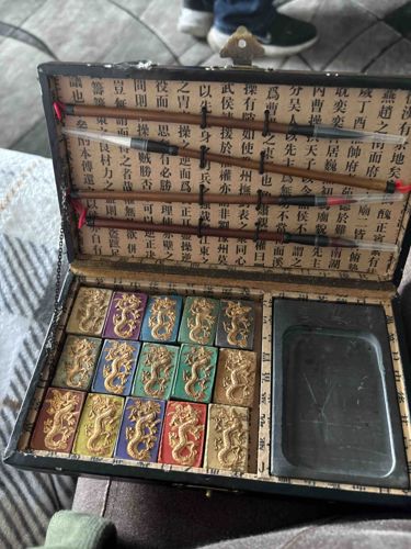 Traditional Chinese Ink Slab and Ink Stick Set with Calligraphy Brushes