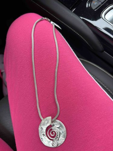 Silver-Tone Spiral Ammonite-Style Pendant on Mesh Chain