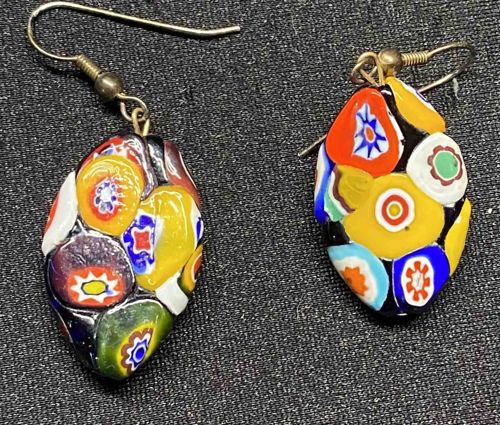 Vintage Murano Millefiori Glass Dangle Earrings