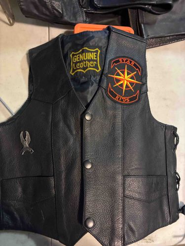 Child's Black Leather Motorcycle Vest with 'Star Kids' Patch