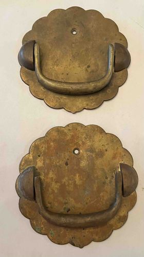 Pair of Antique/Vintage Brass Scalloped Drawer Pulls