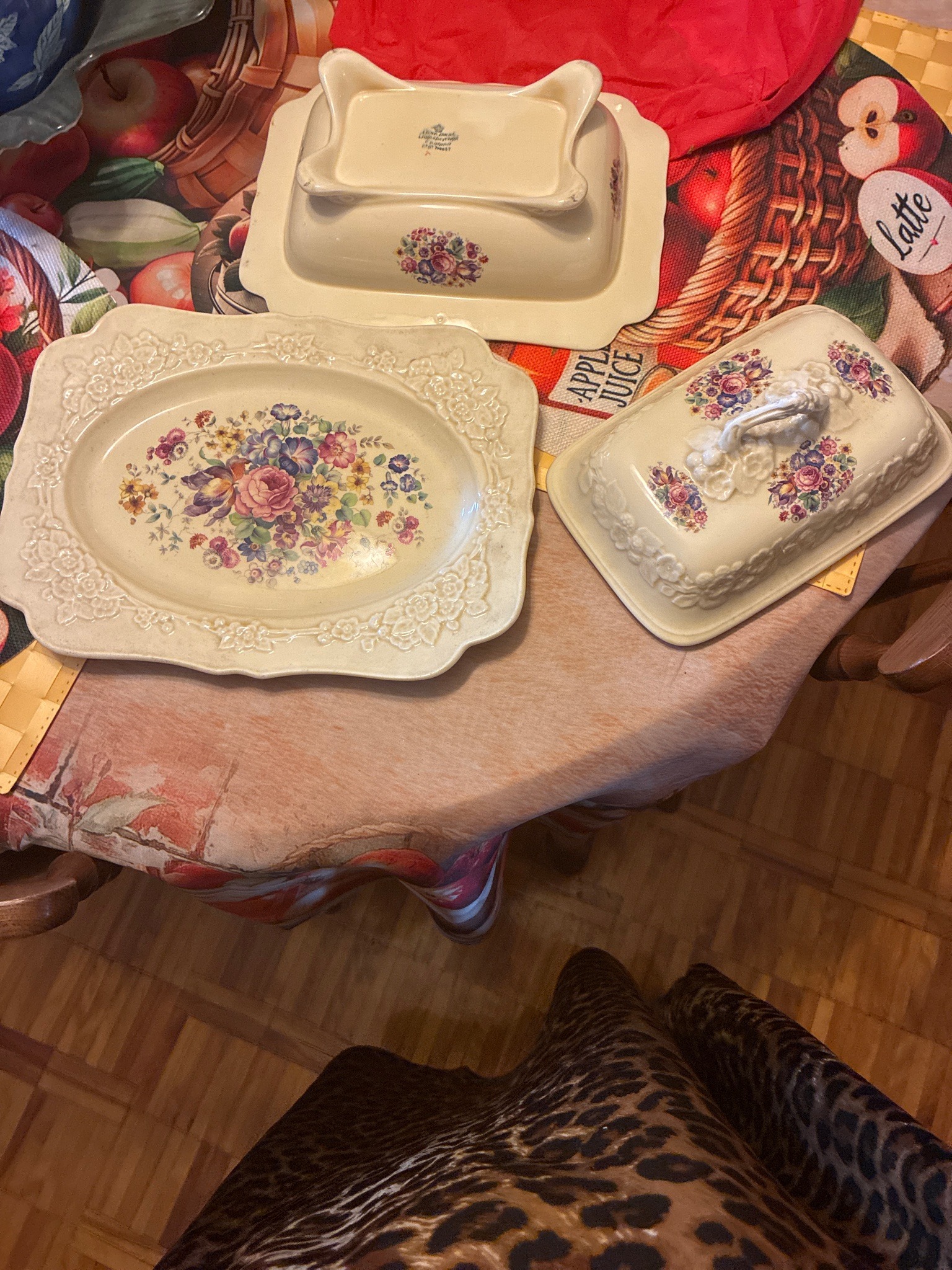 Submitted photo of Ceramic serving pieces with floral transferware (not authenticated)