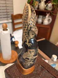 Carved Owl Horn Sculpture