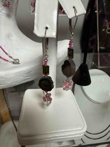 Watermelon Tourmaline and White Topaz Sterling Silver Drop Earrings