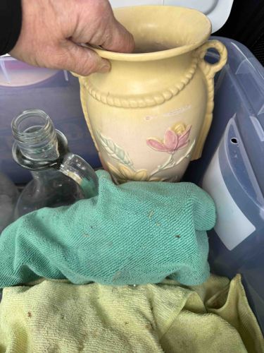 Vintage Pottery Vase with Floral Relief and Rope Motif