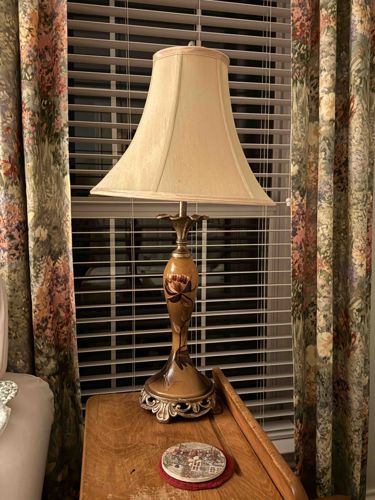 Vintage Mid-Century Glazed Ceramic Table Lamp with Floral Hand-Painted Detail