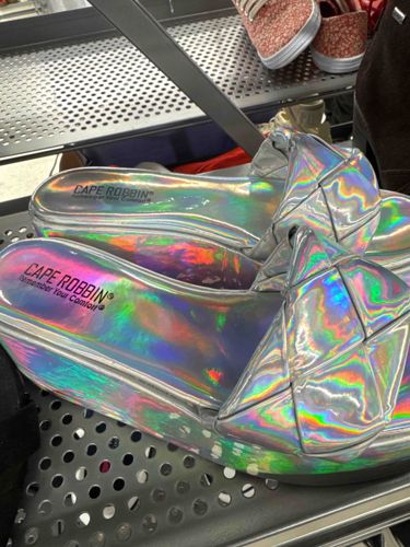 Cape Robbin Holographic Iridescent Platform Slide Sandals