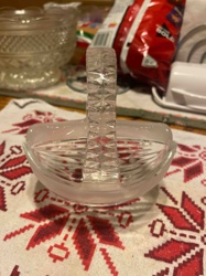 Clear Pressed Glass Rose Bowl or Sweetmeat Dish with Handle