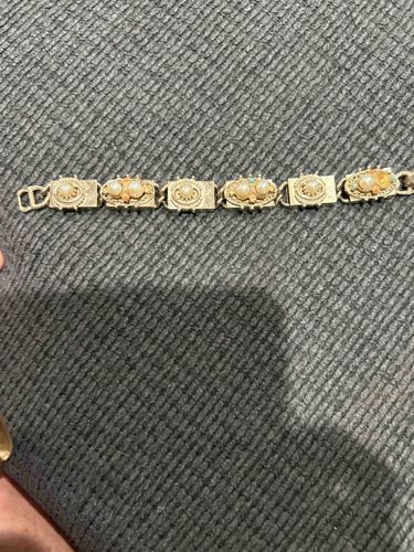 Vintage Faux Pearl and Gemstone Link Bracelet