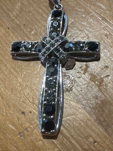 Black & Gray Gemstone Cross Pendant