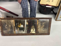 Vintage Three-Panel Mirror with Integrated Art Prints