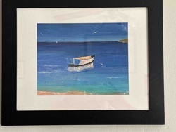 Framed Art Print: Rowboat on Calm Waters by Mary Chesney