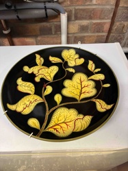 Oval Decorative Platter with Golden Botanical Motif