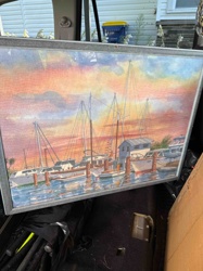 Framed Sunset Harbor Scene Print