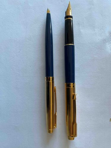 Parker 75 Prince de Galles Blue Lacquer and Gold Plated Pen Set