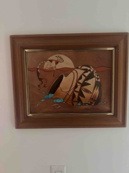 Southwestern-Style Multi-Media Framed Artwork featuring Kokopelli and broken pottery