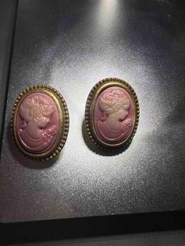 Vintage Monet Pink Molded Resin Cameo Clip-On Earrings