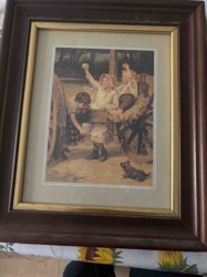 Framed Print of Children Playing with Cart and Dog