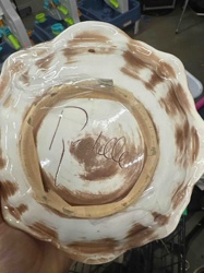 Hand-Painted Ceramic Scalloped Bowl with Artist Signature