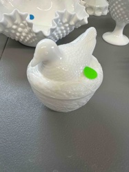 Milk Glass Hen/Dove on Nest Covered Dish