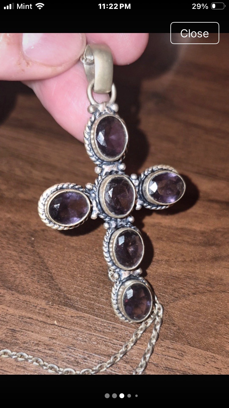 Submitted photo of Silver and gemstone cross pendant necklace