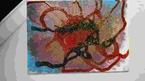 Abstract Glitter and Mixed Media Canvas Painting