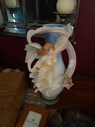 Porcelain Angel and Cherub Figural Vase
