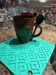 Sea Turtle Design Ceramic Mug with Spoon and Silicone Trivet