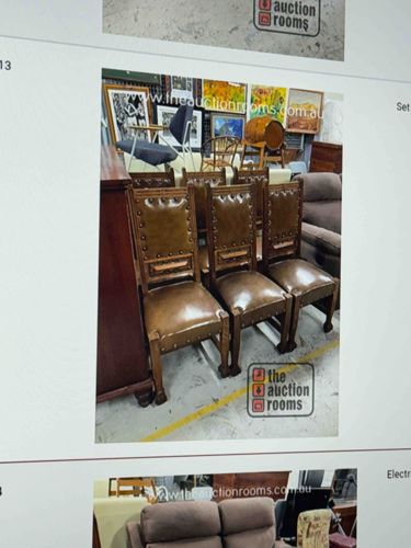 Set of Four Antique Spanish Style Leather and Wood Dining Chairs