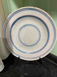 Antique Blue and White Striped Ceramic Plate