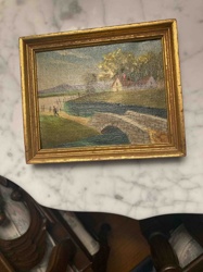 Framed Oil Landscape Painting with Stone Bridge