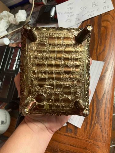 Brass Tone Crocodile Skin Patterned Trinket Box with Paw Feet