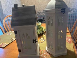 Decorative Wooden House and Tower Lantern Set