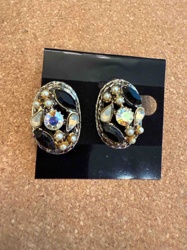 Vintage Rhinestone and Faux Pearl Clip-On Earrings