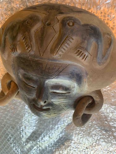 Earthenware Anthropomorphic Figural Vessel with Avian Motifs