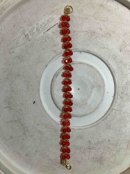 Red Beaded and Gold-Tone Wire Wrapped Bracelet