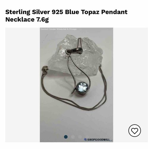 Sterling Silver 925 Blue Topaz Pendant Necklace