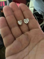 Pair of Heart-Shaped Stud Earrings with Clear Stones