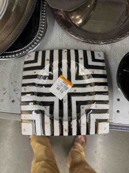 Black and White Geometric Patterned Glass Plate with Gold Accents