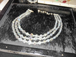 Triple Strand Iridescent Crystal Beaded Necklace