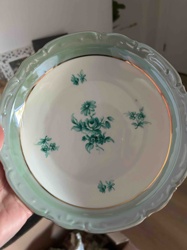 Vintage Decorative Porcelain Dish with Green Floral Motif and Gold Trim