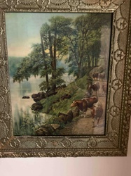Framed Riverside Landscape Print with Cattle