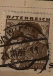 Austrian Postage Stamp with Mountainous Landscape (Possibly 'Alpenrosen' or similar series)