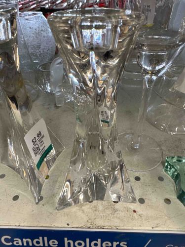 Triangular Molded Glass Pillar or Taper Candle Holder