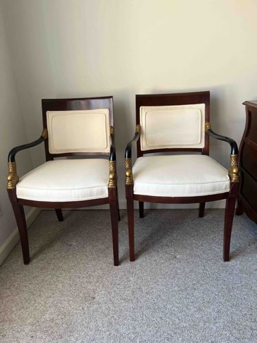 Pair of Empire-Style Carved Wood Armchairs