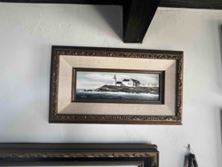 Framed Coastal Lighthouse Painting